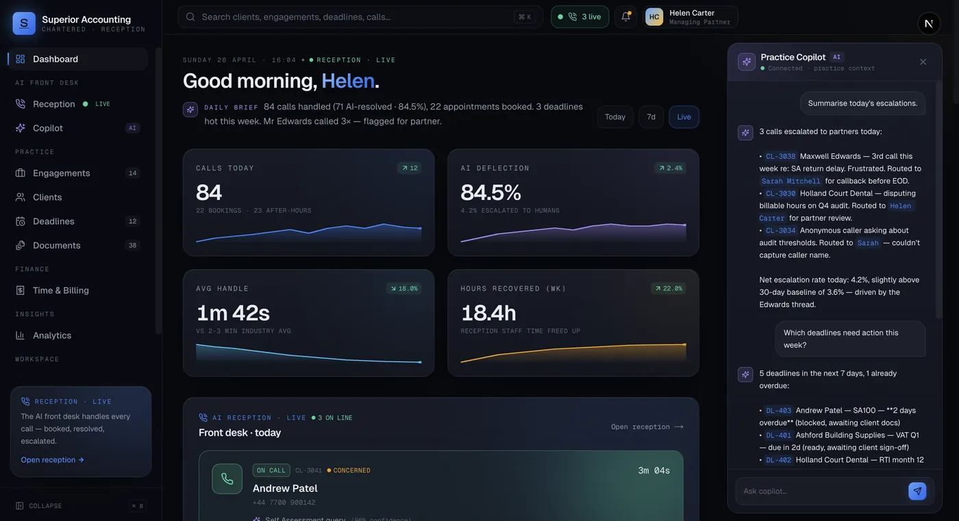 Superior Accounting voice AI dashboard screenshot