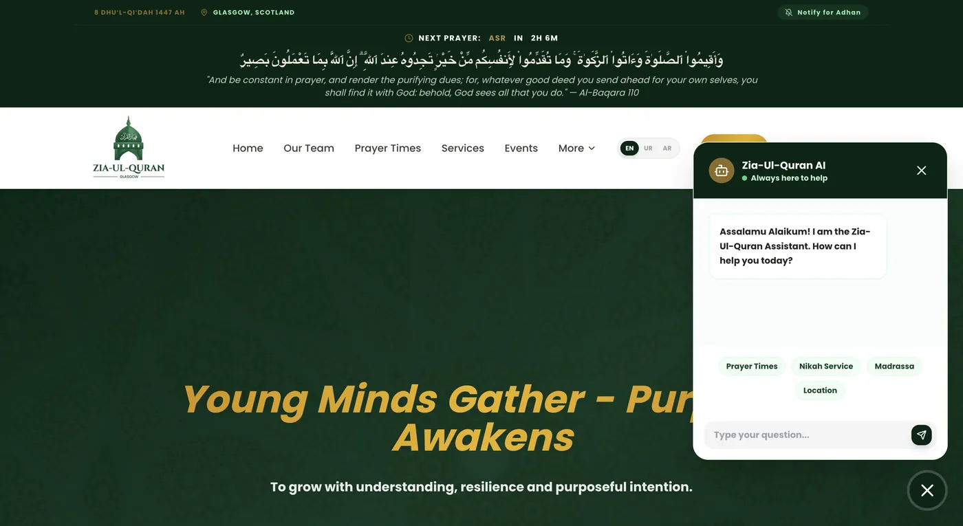 Zia Ul Quran 3x internal efficiency dashboard screenshot